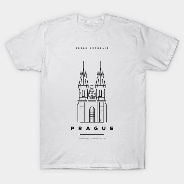 Prague Minimal Black Line Design T-Shirt by kursatunsal